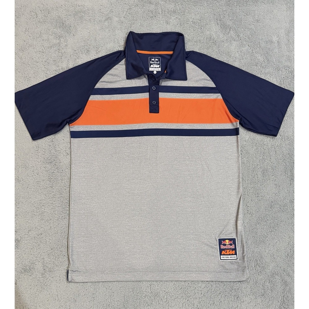 KTM Red Bull Shirt Men's L Gray Blue Orange Performance Polo Factory Racing